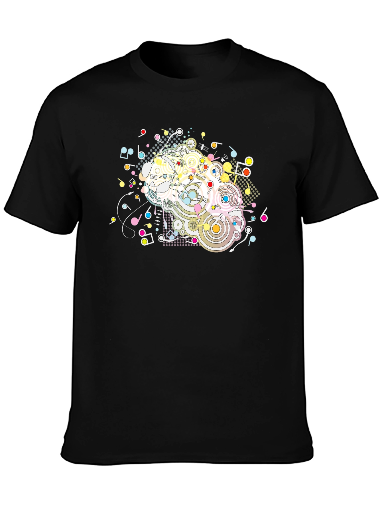 Black Abstract Music Notes Graphic Black T-Shirt view 3