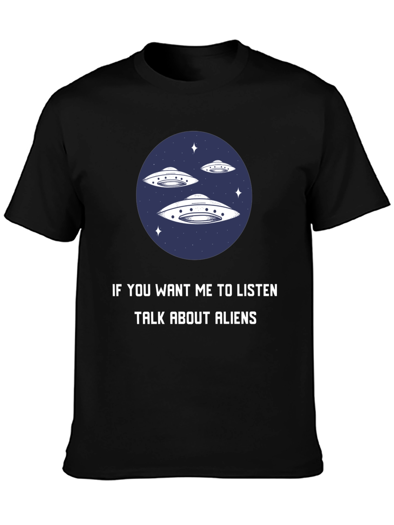 Black Alien Conversation Graphic Tee - Talk About Aliens T-Shirt view 3