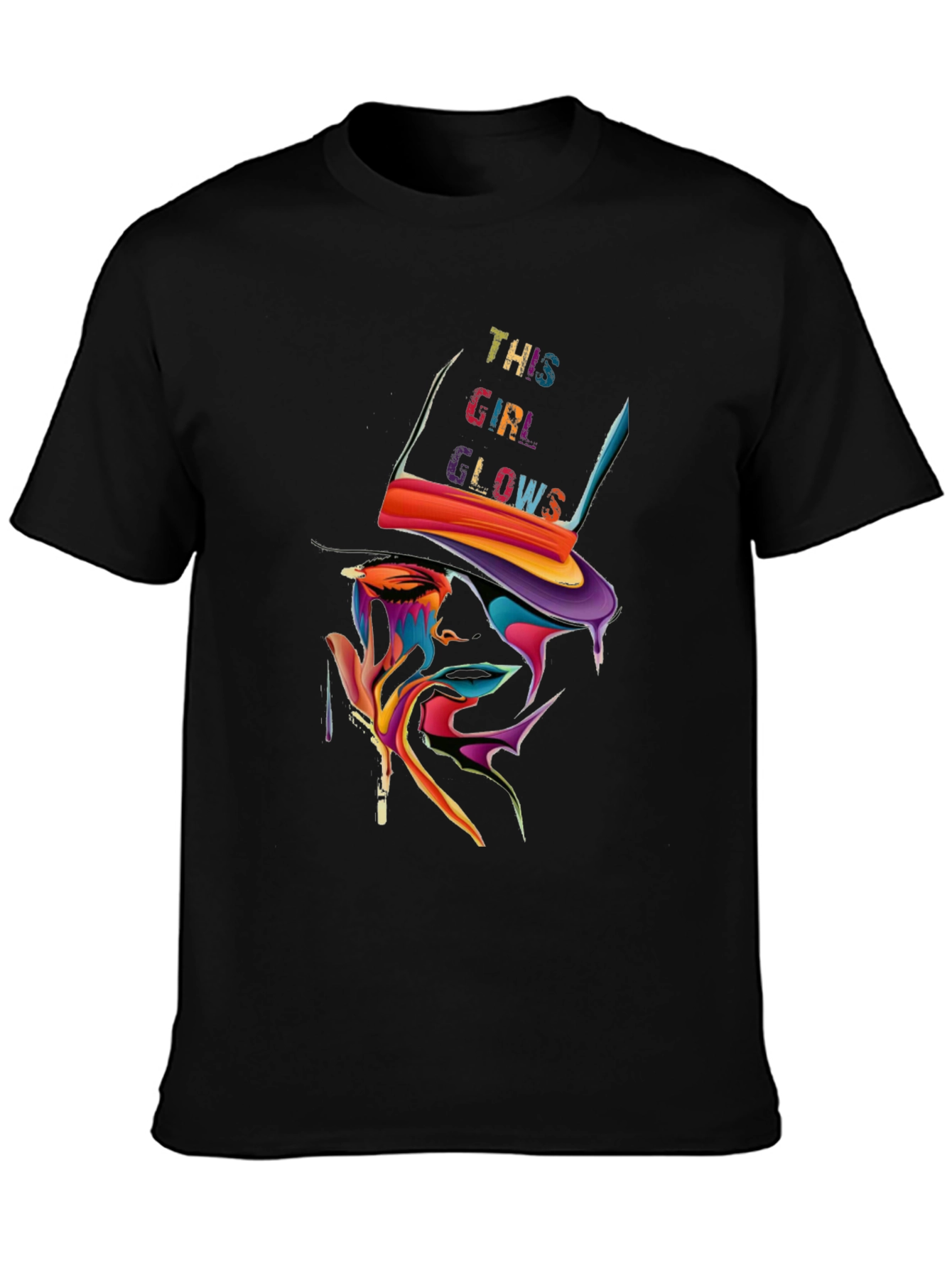 Black Colorful "This Girl Glows" Graphic Print Black T-Shirt view 3