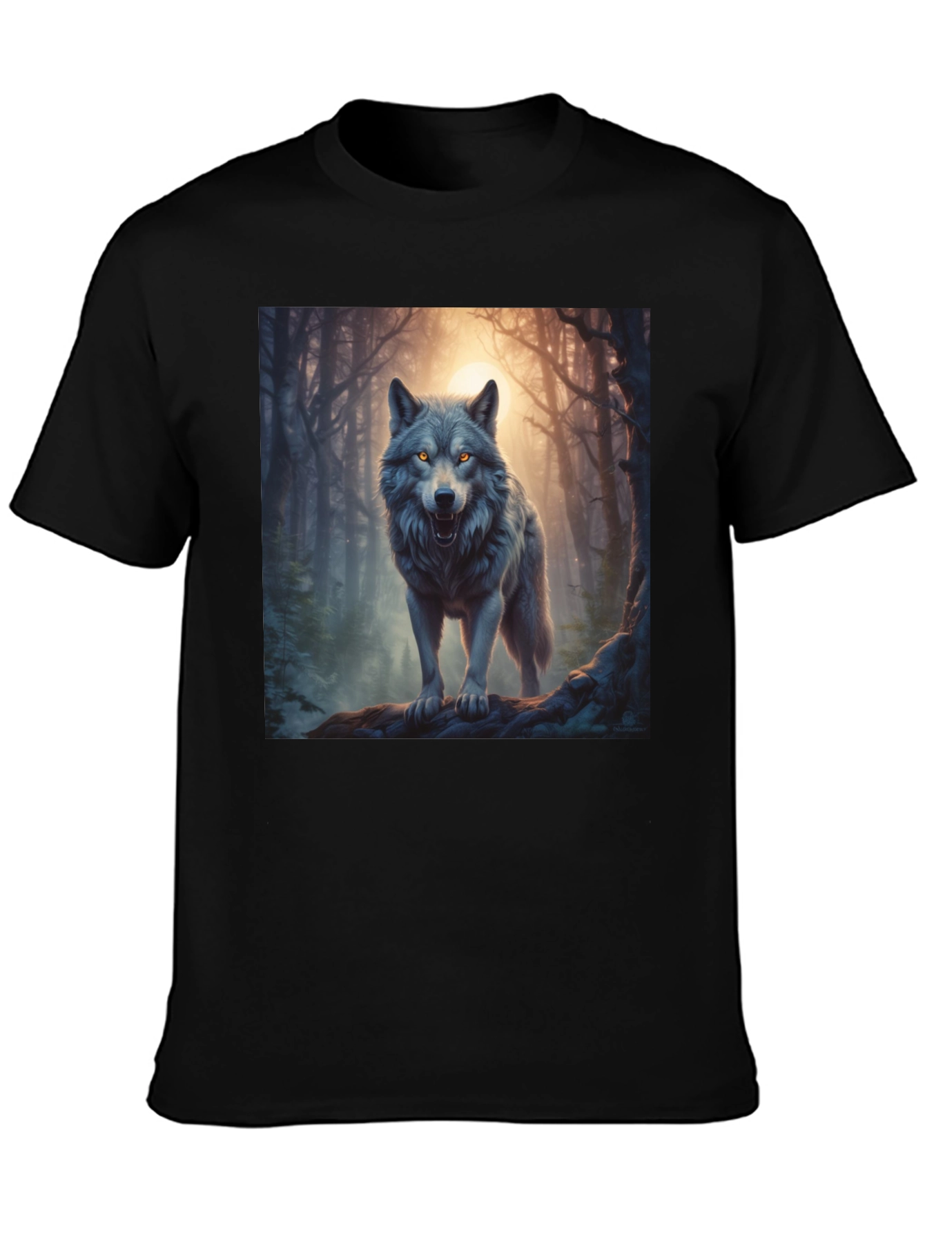 Black Wolf Graphic Tee - Forest Predator Print view 3