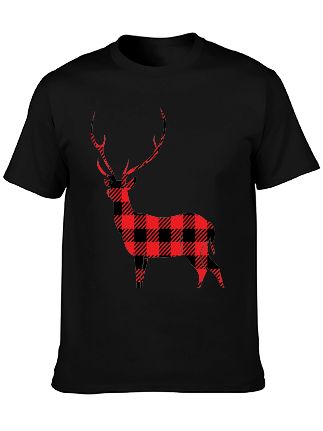 Black Buffalo Plaid Deer Graphic Tee view 3