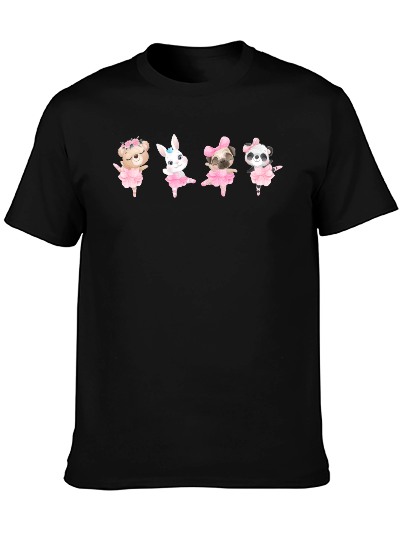 Black Cute Ballerina Animals T-Shirt view 3
