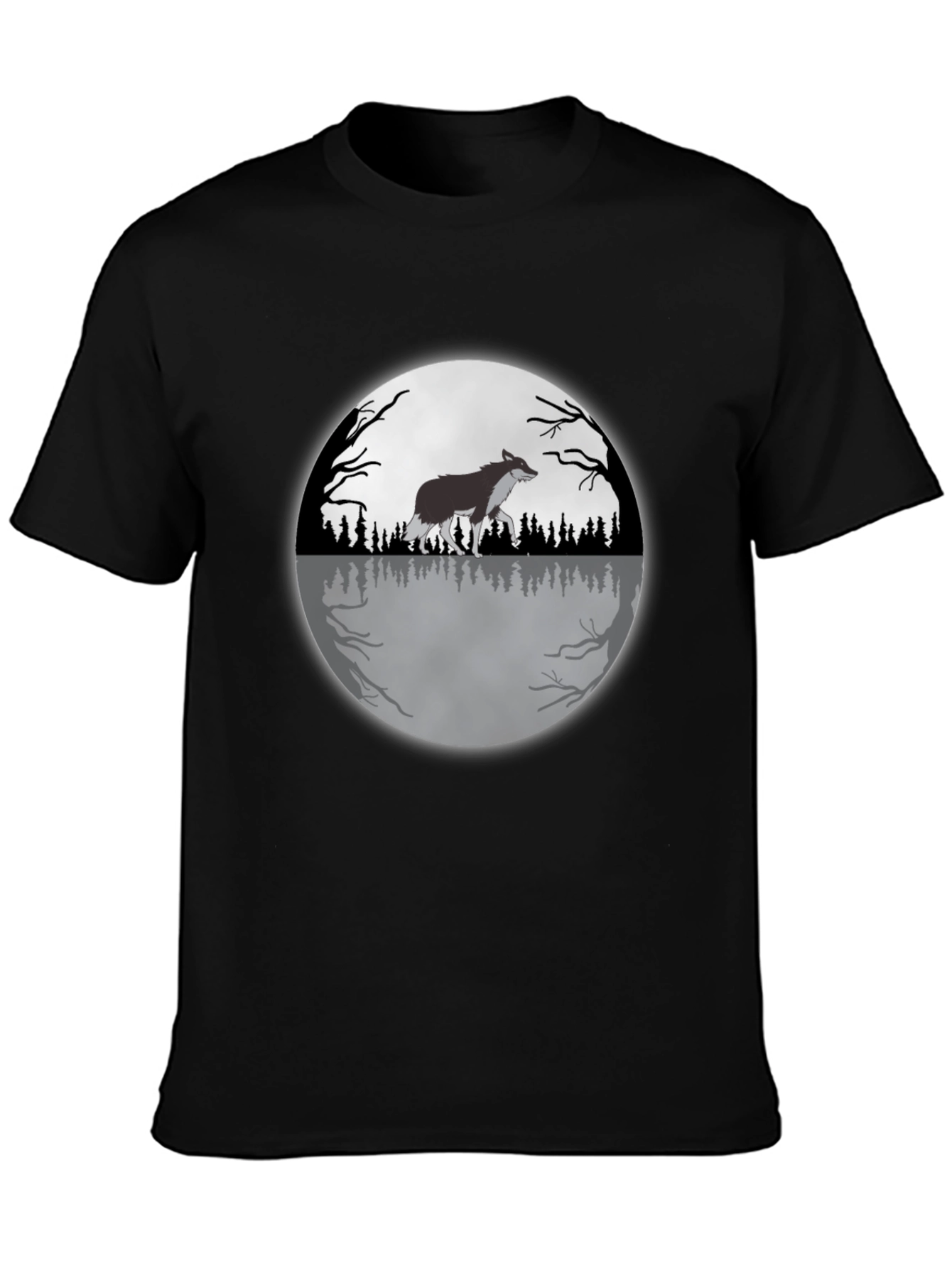 Black Wolf Moon Graphic Tee - Black Cotton T-Shirt view 3