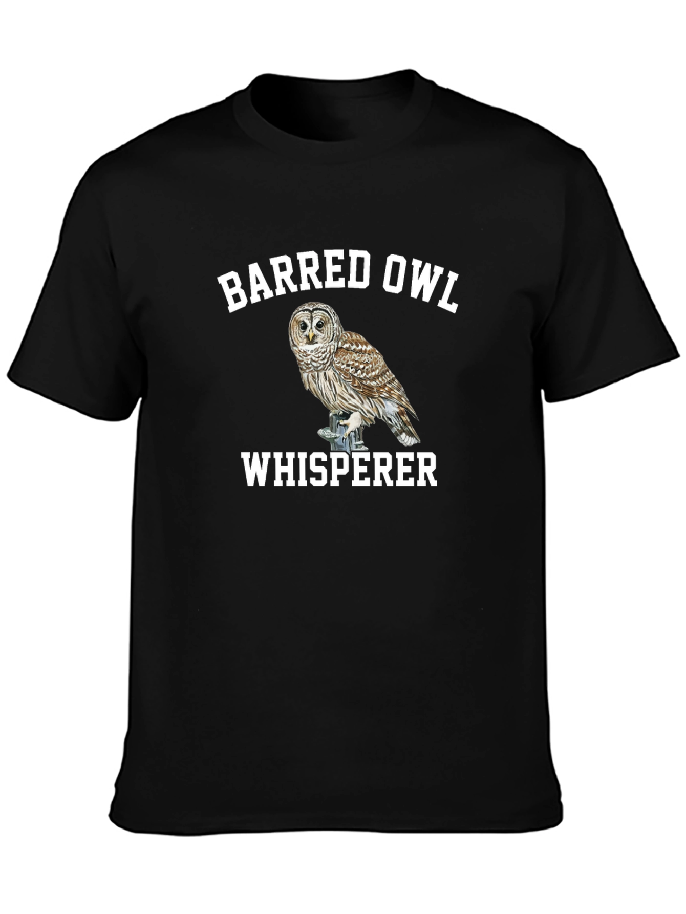 Black Barred Owl Whisperer Black T-Shirt view 3