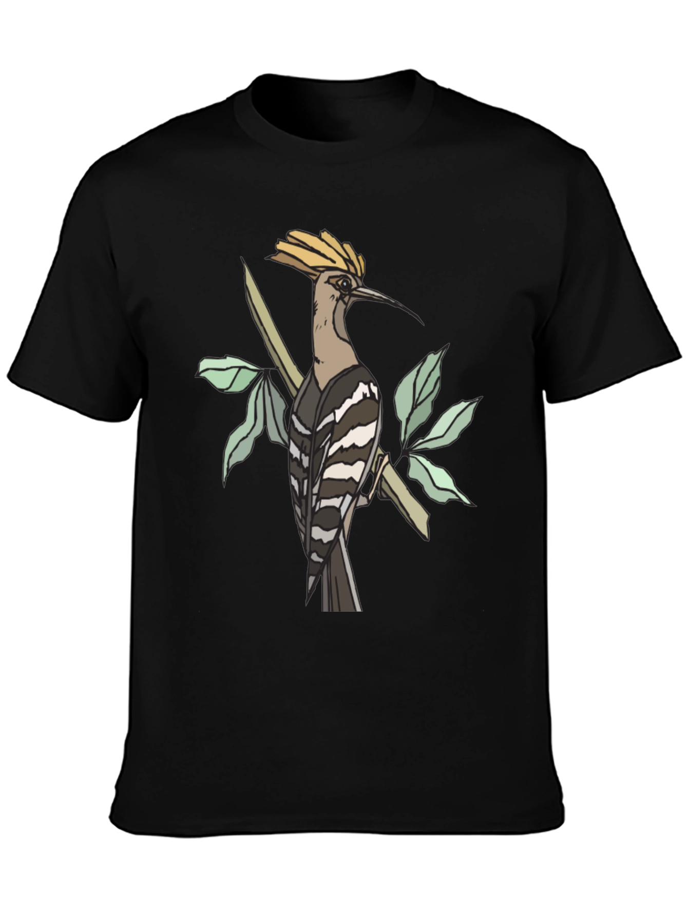Black Hoopoe Bird Graphic Tee - Black Cotton T-Shirt view 3