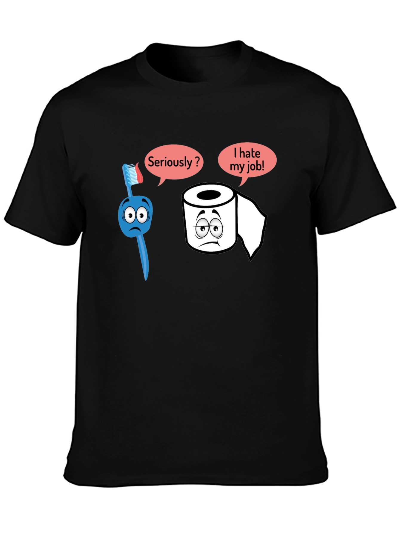 Black Humorous T-Shirt: Toothbrush and Toilet Paper view 3