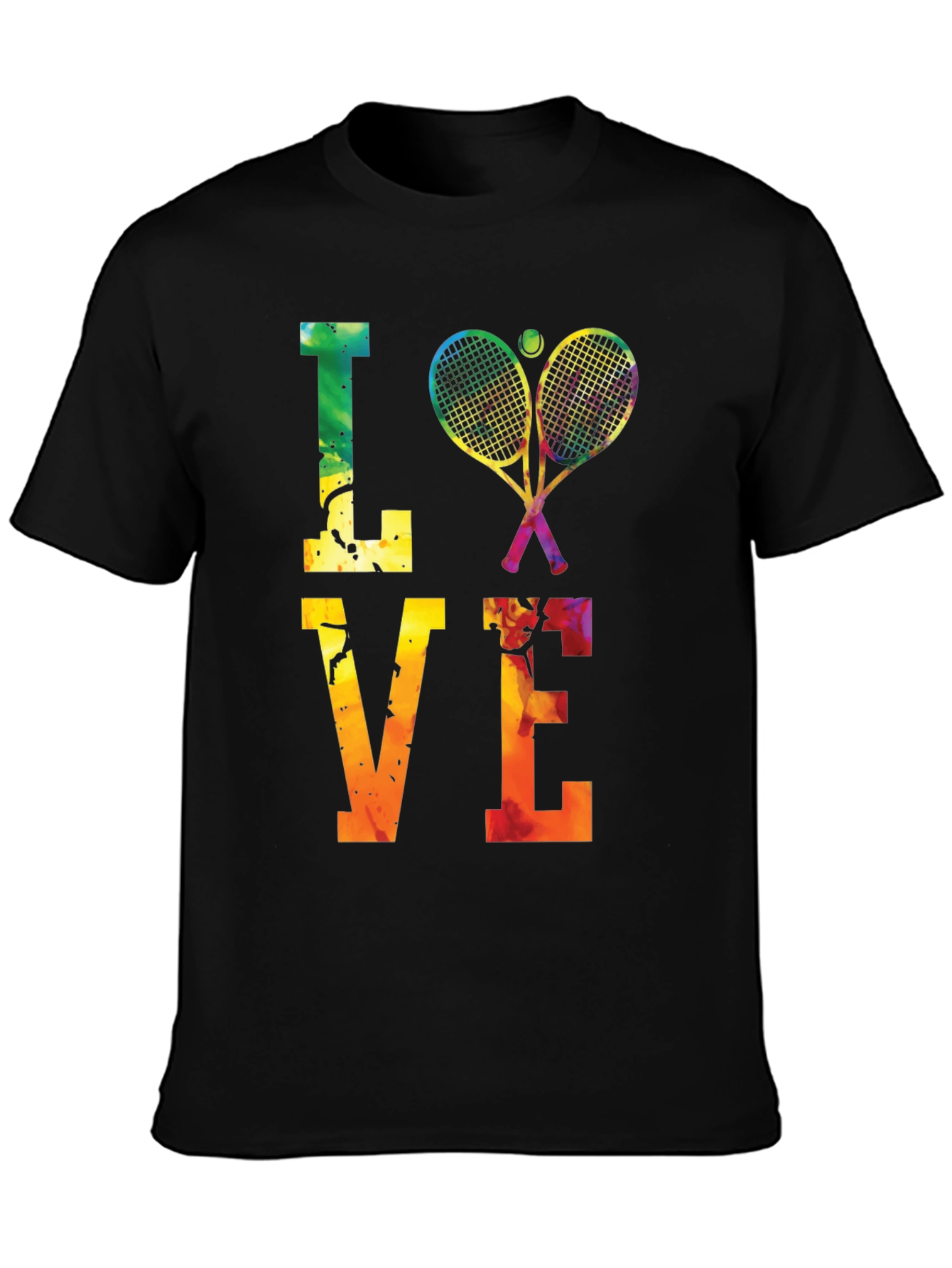 Black Tennis LOVE T-Shirt - Colorful Graphic Tee view 3