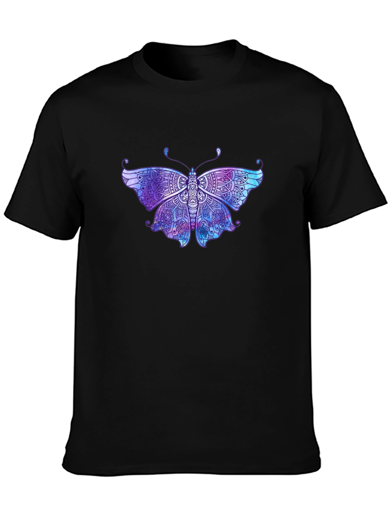 Black Butterfly Mandala Graphic Tee - Black Cotton T-Shirt view 3