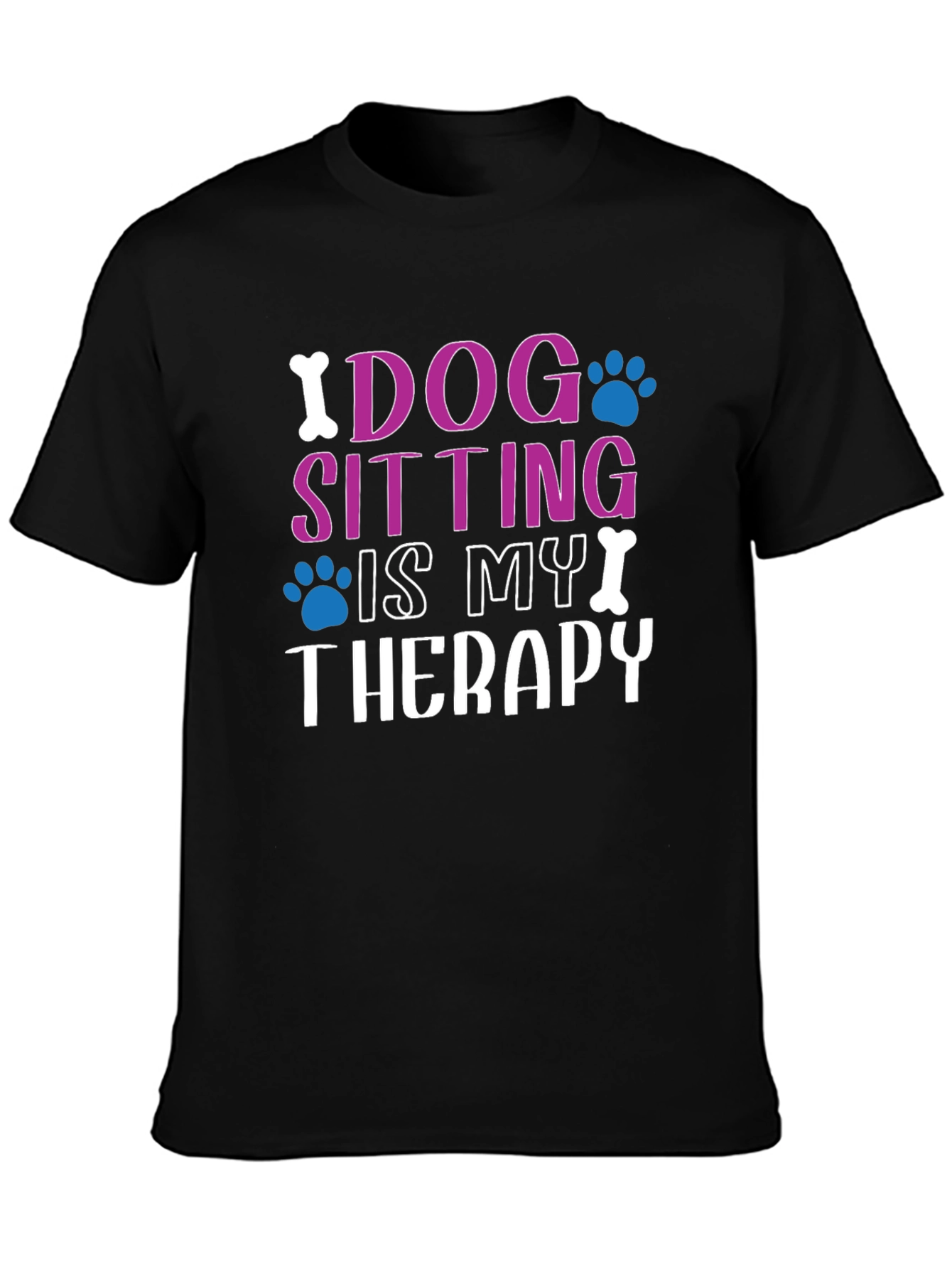Black Dog Sitting Is My Therapy Black T-Shirt view 3