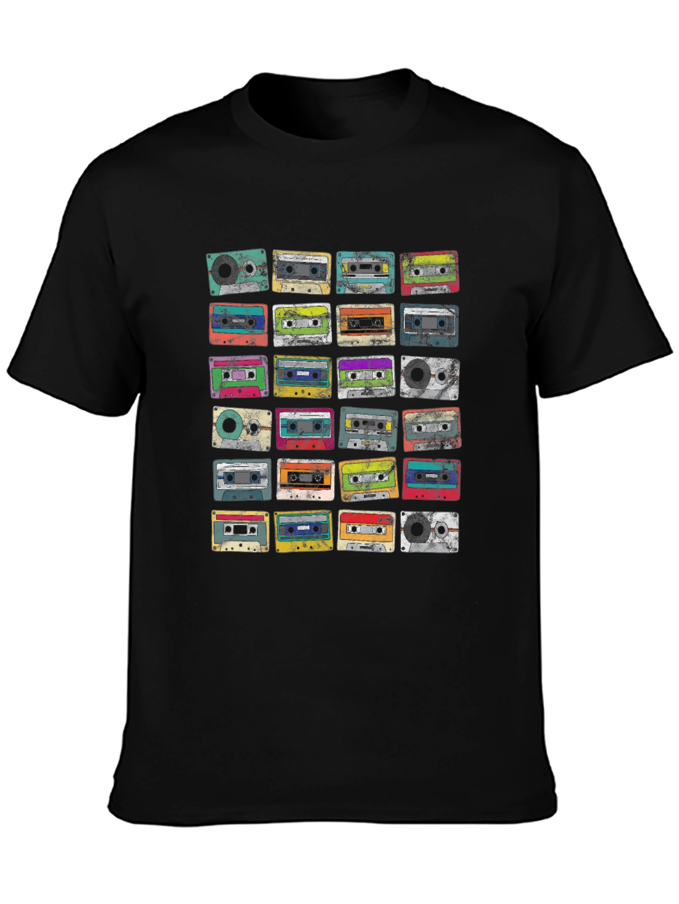 Black Retro Cassette Tapes Graphic Tee - Vintage Music Lover Shirt view 3