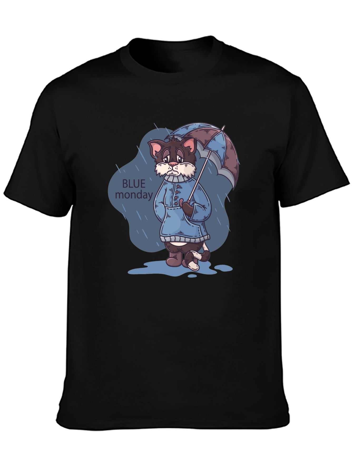 Black Blue Monday Cat T-Shirt - Rainy Day Style view 3