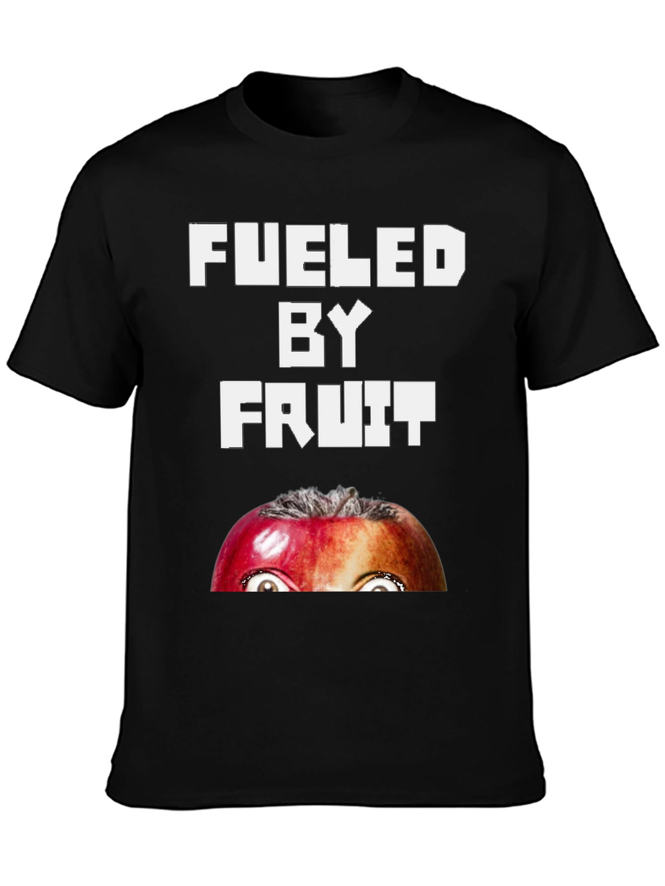 Black Fueled By Fruit T-Shirt - Funny Apple Face Tee view 3