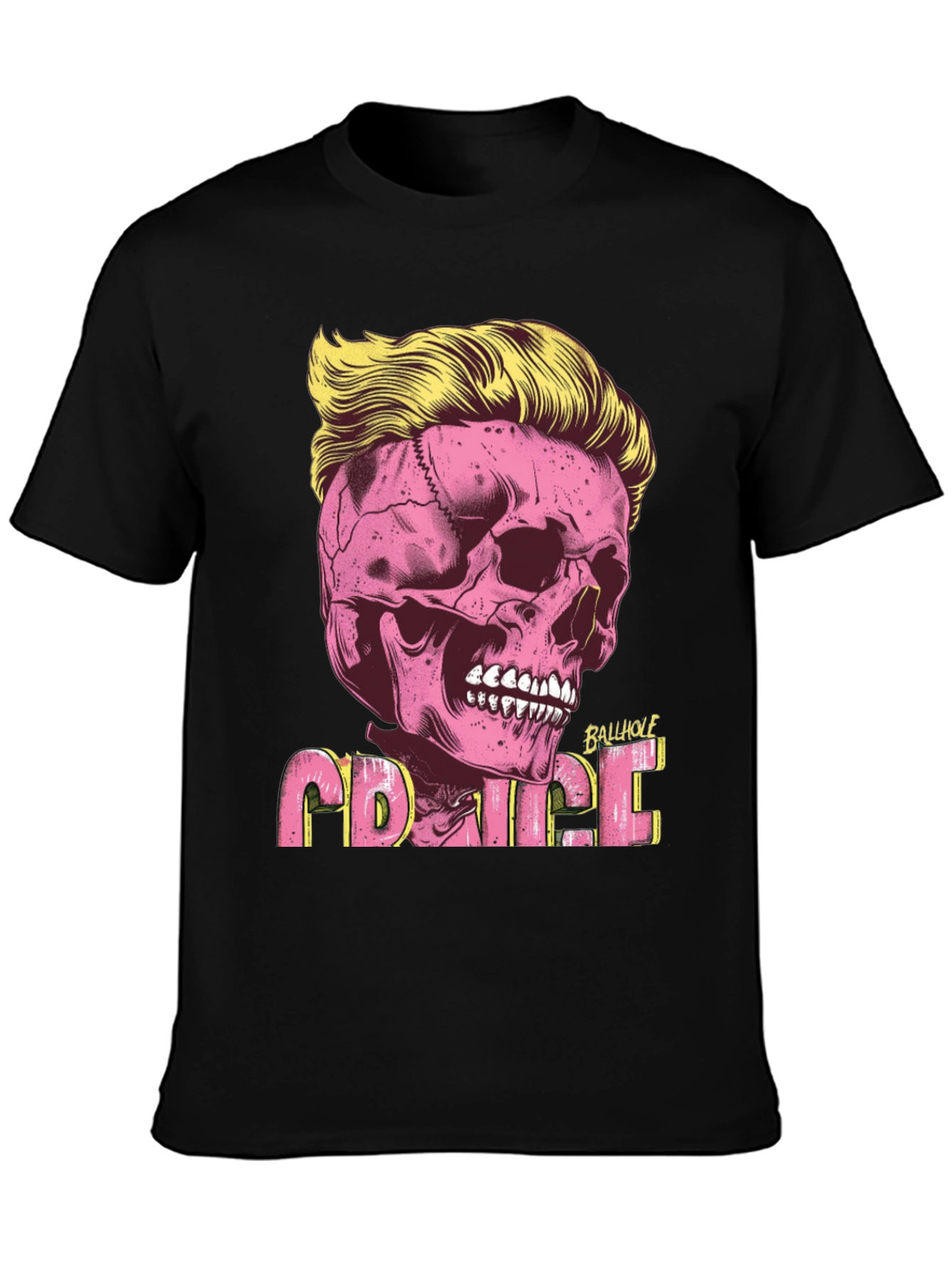 Black Skull with Hair T-shirt view 3
