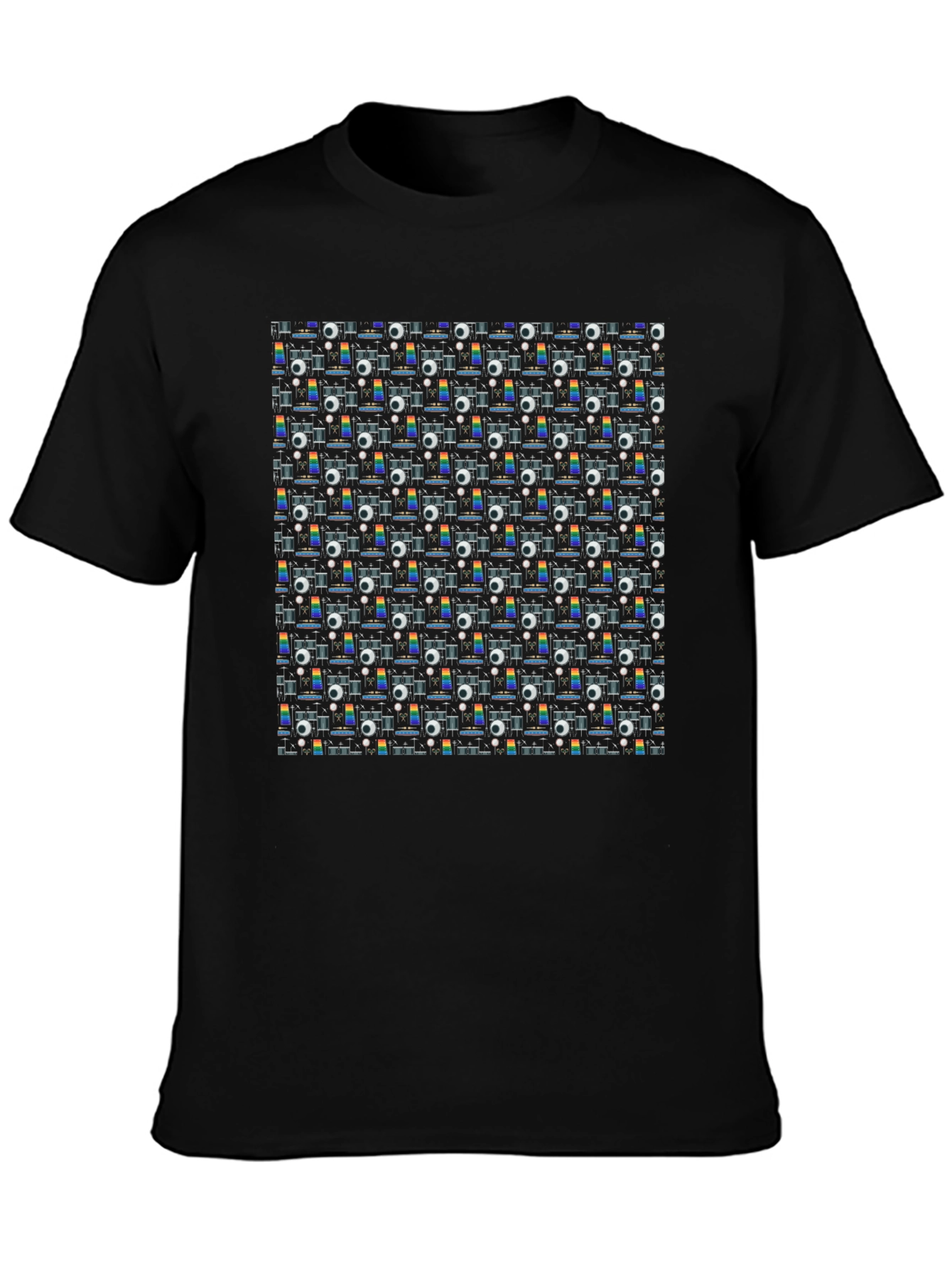 Black Retro Projector Patterned Black T-Shirt view 3