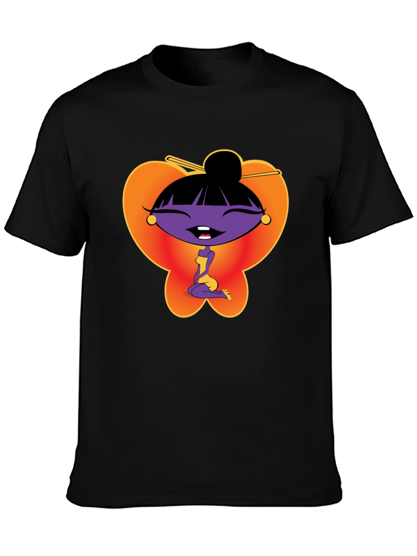 Black Cartoon Girl Graphic Tee - Black view 3