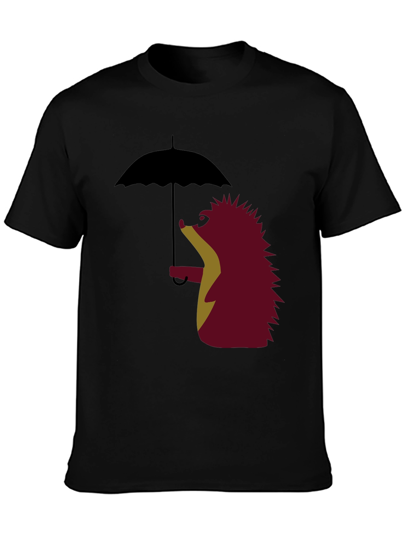 Black Whimsical Hedgehog Under Umbrella Graphic Tee view 3