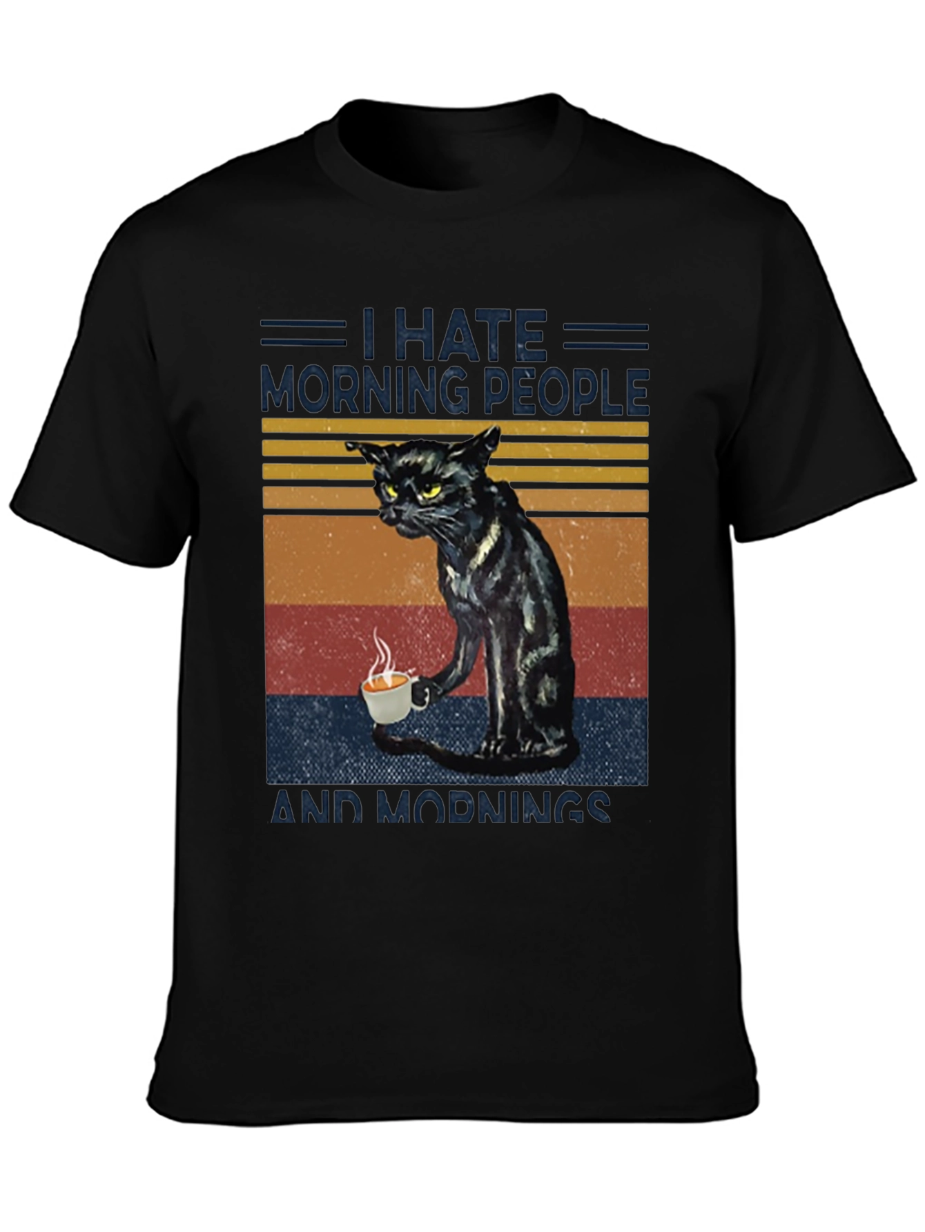 Black I Hate Morning People Cat Graphic T-Shirt view 3