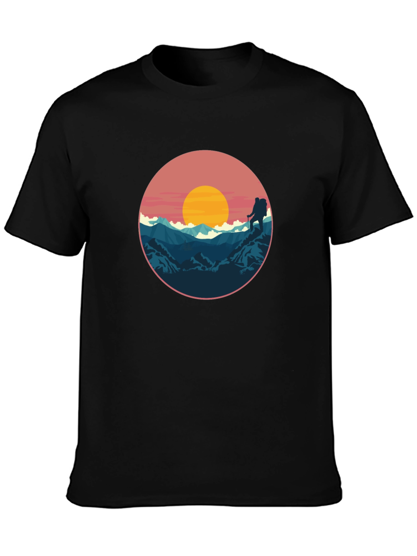 Black Hiking Adventure T-Shirt - Mountain Sunset Graphic Tee view 3