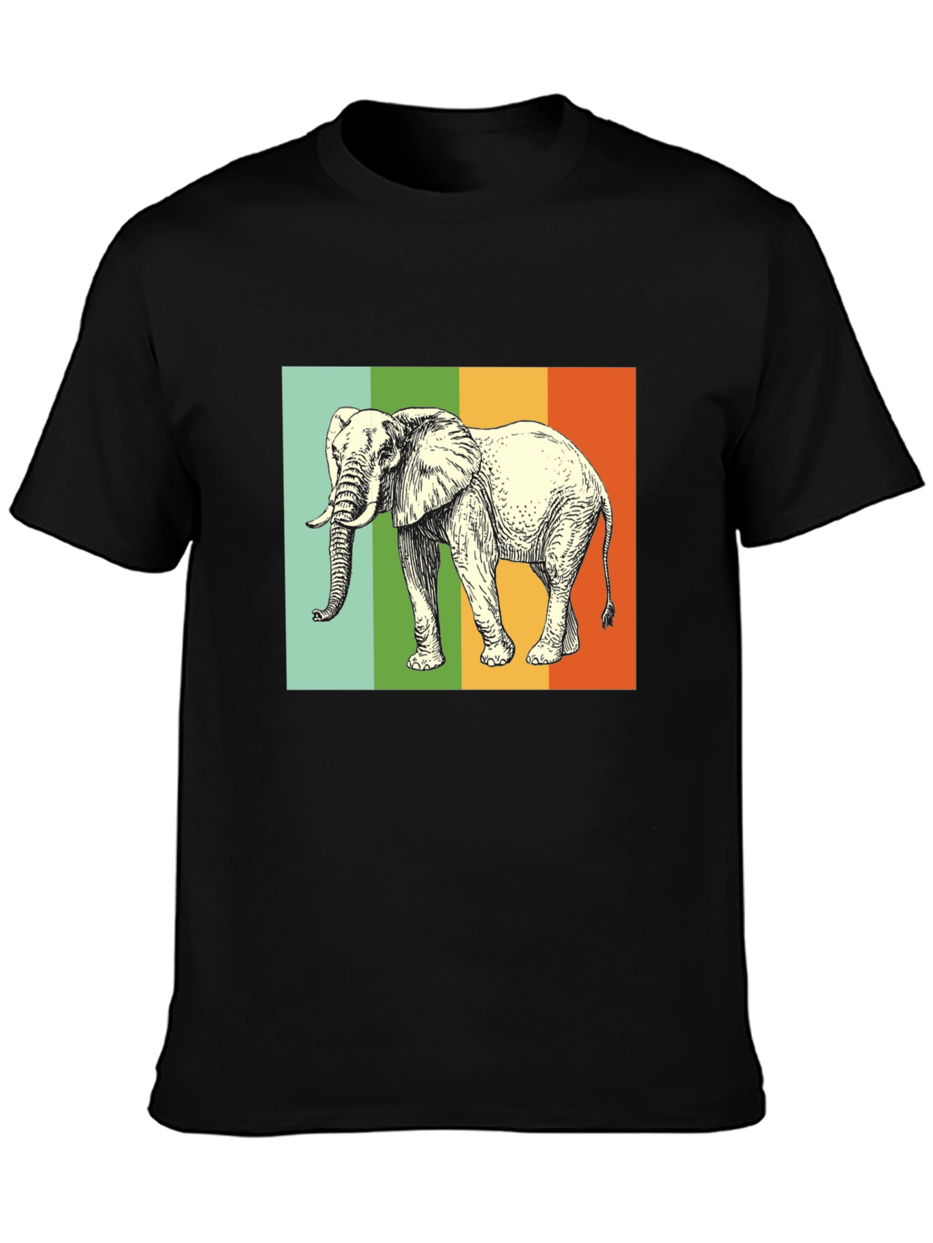 Black Elephant Graphic T-Shirt - Striped Background view 3