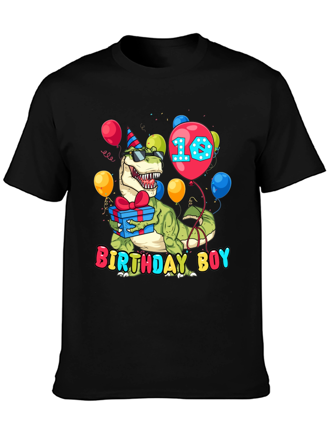 Black Birthday Boy Dinosaur T-Shirt - Dino 10th Birthday view 3