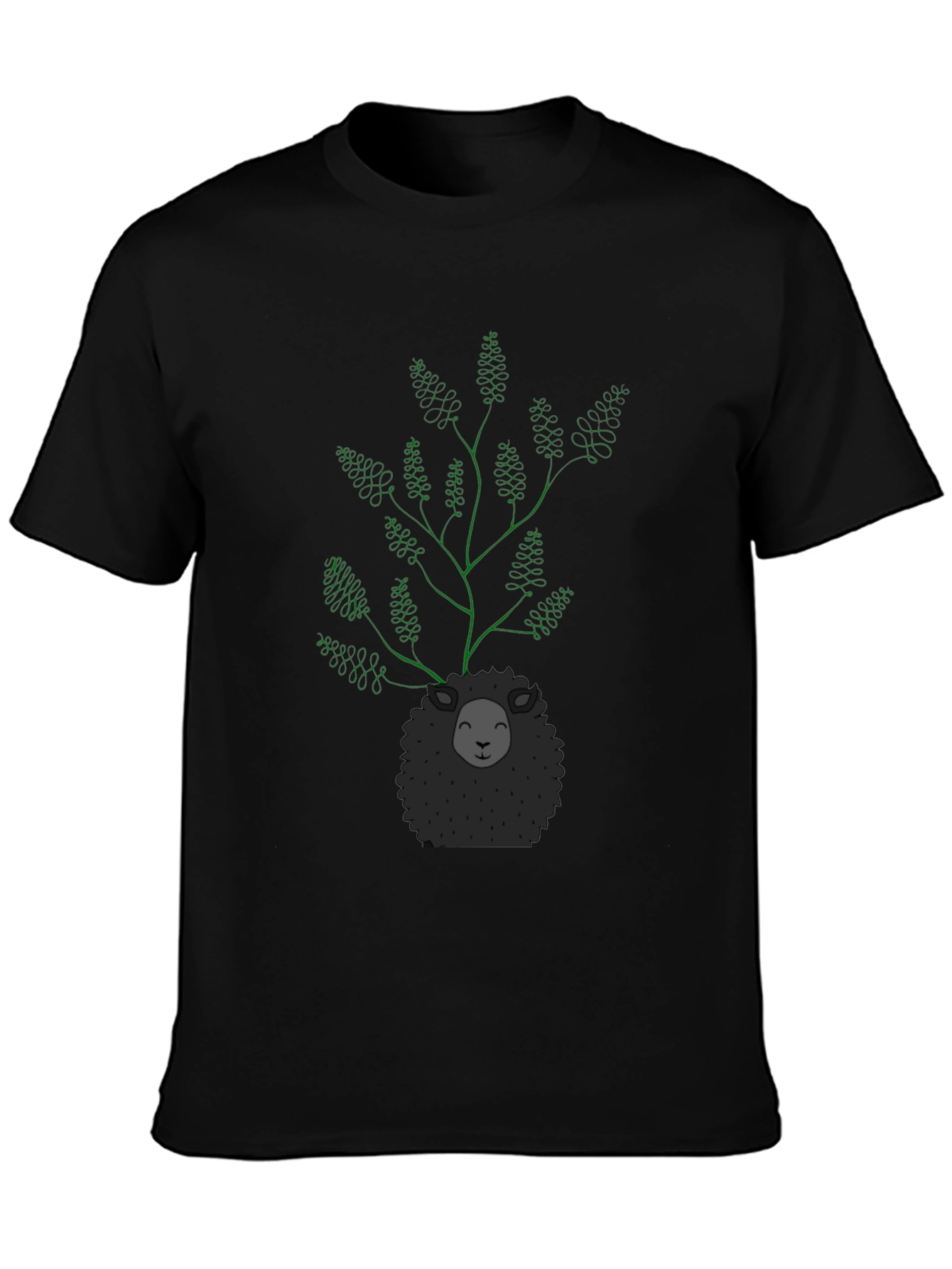 Black Unique Sheep & Tree Graphic Black T-Shirt view 3