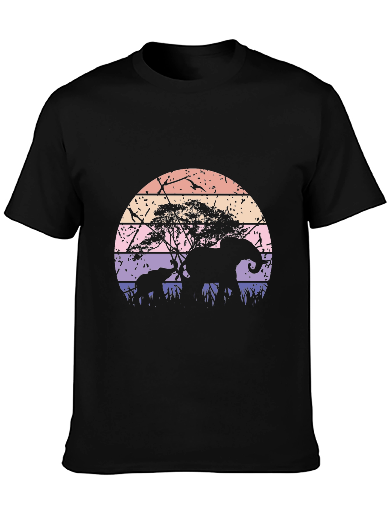 Black Elephant Sunset Graphic Tee - Black Cotton Blend view 3