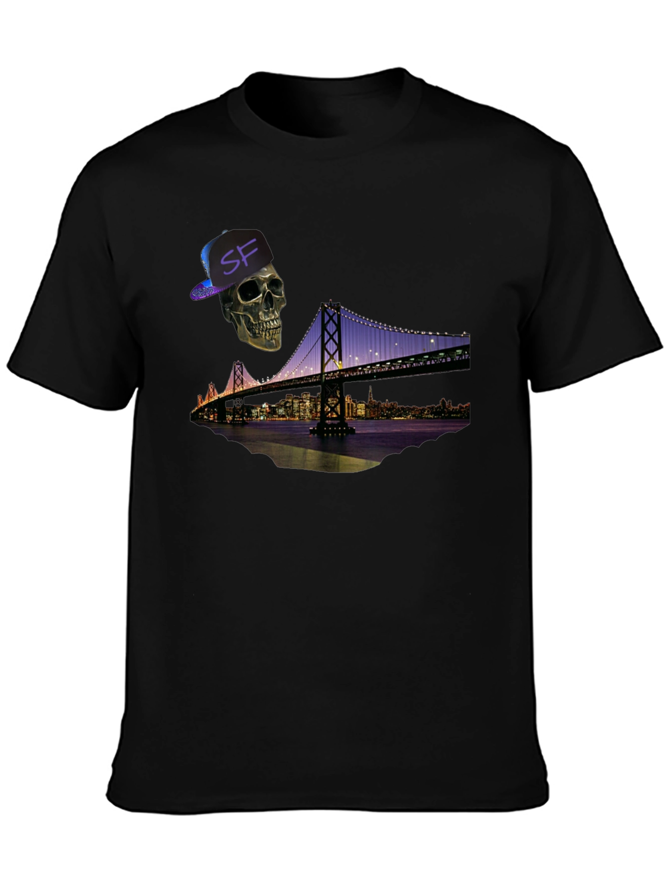 Black Skull SF Bridge Graphic Tee - Men's Black T-Shirt view 3