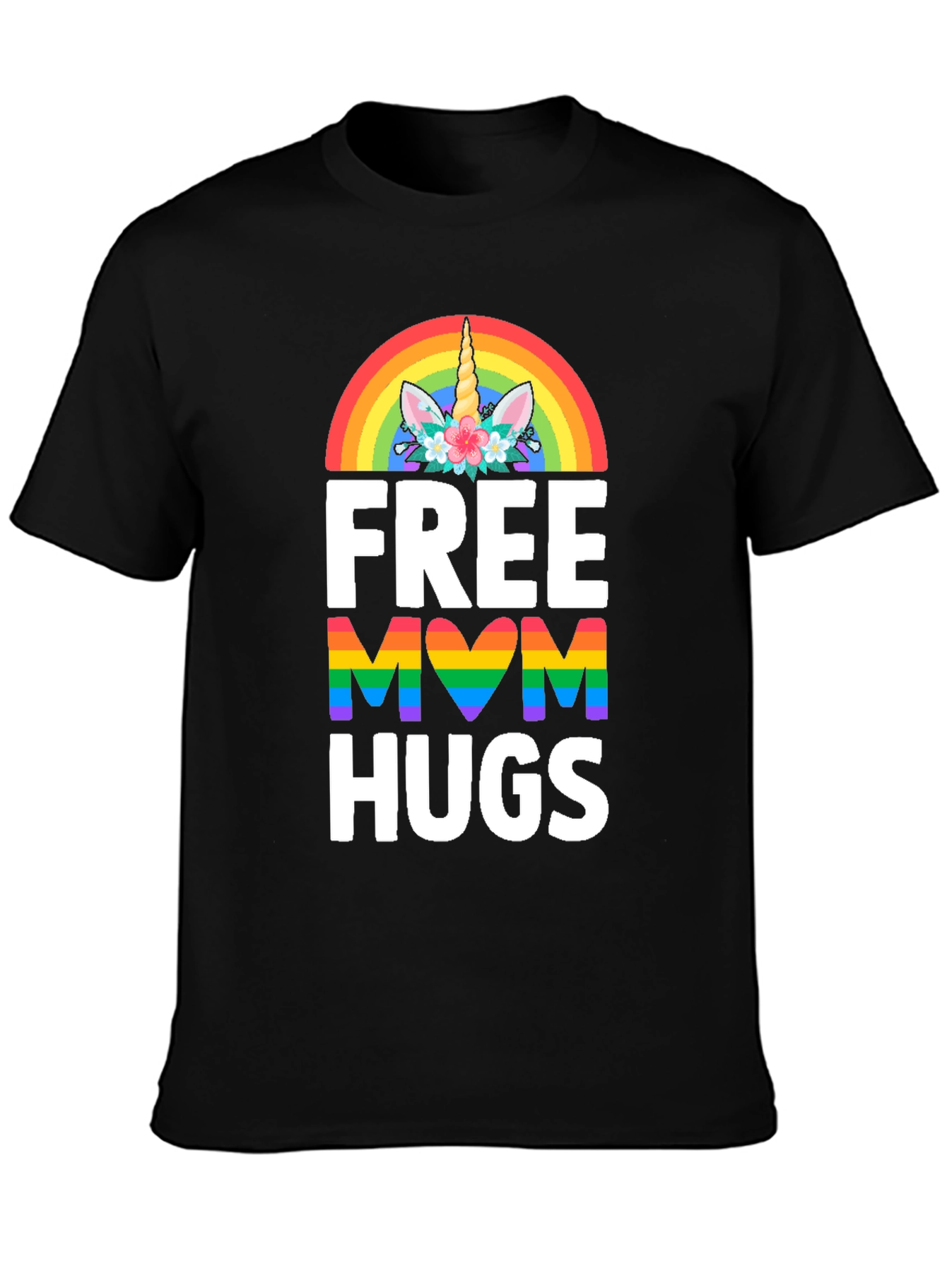 Black Free Mom Hugs Unicorn Rainbow Pride T-Shirt view 3