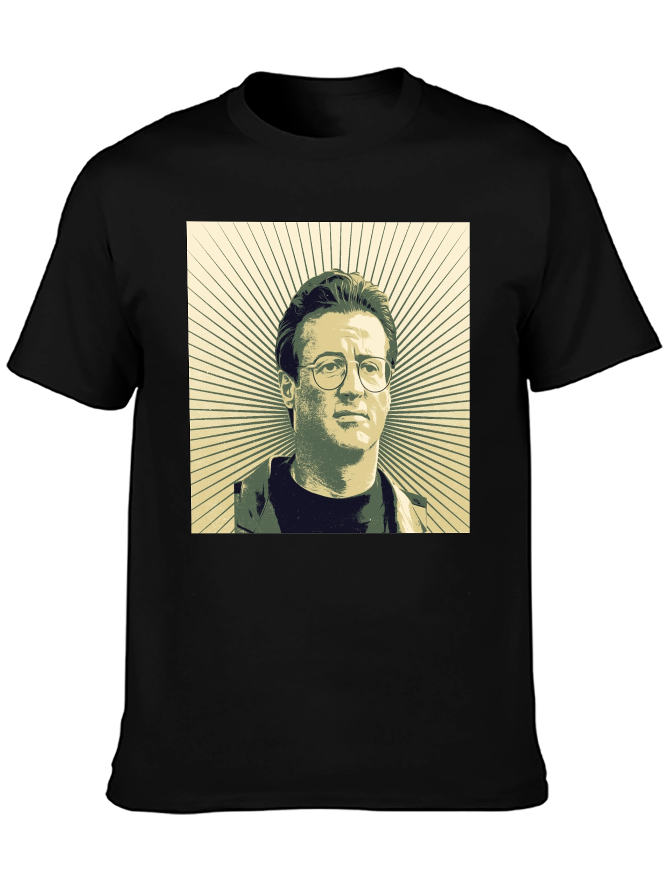 Black Retro Portrait Graphic Tee - Black Cotton Shirt view 3