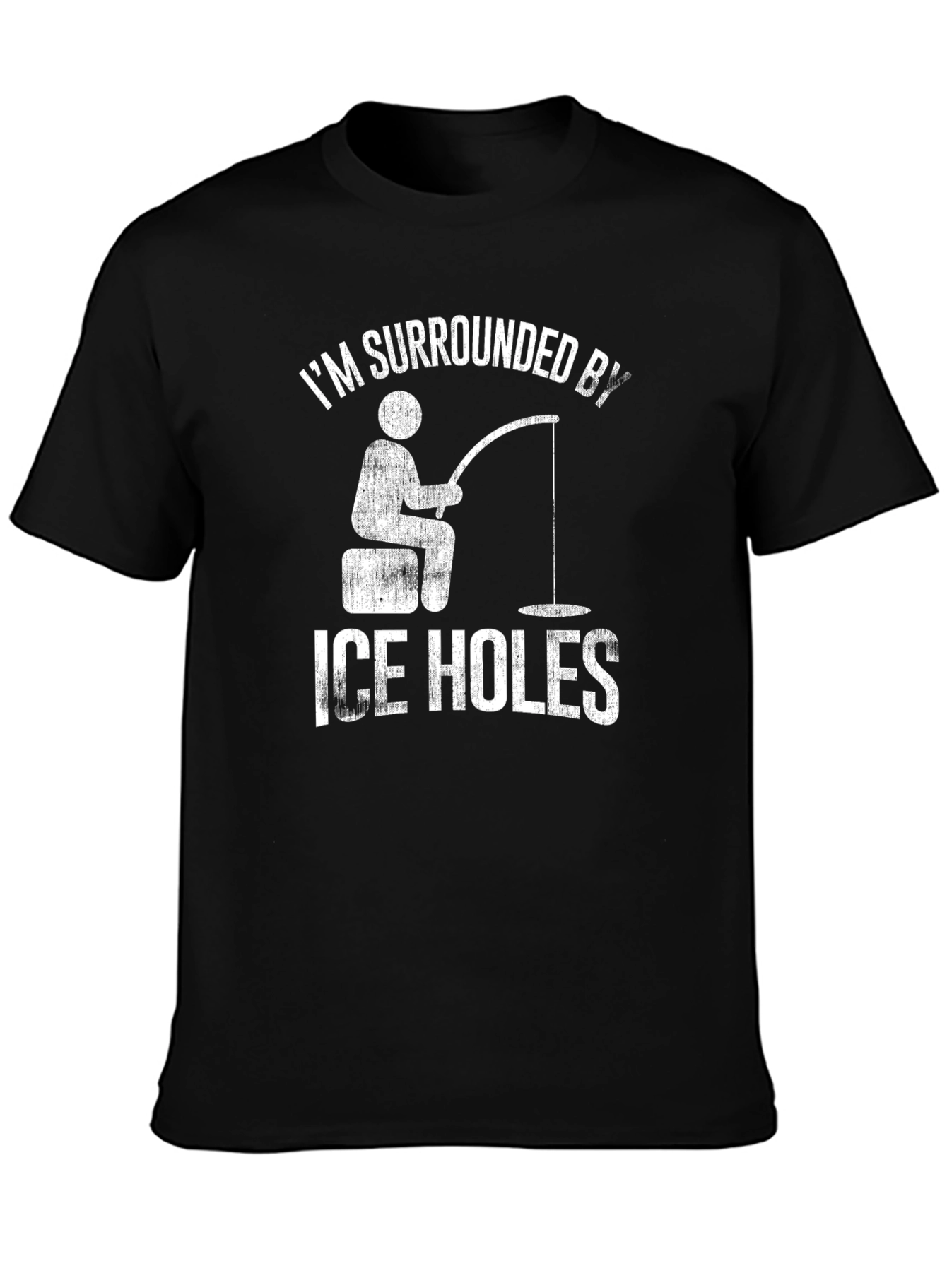 Black Funny Ice Fishing T-Shirt - Surrounded by Ice Holes view 3
