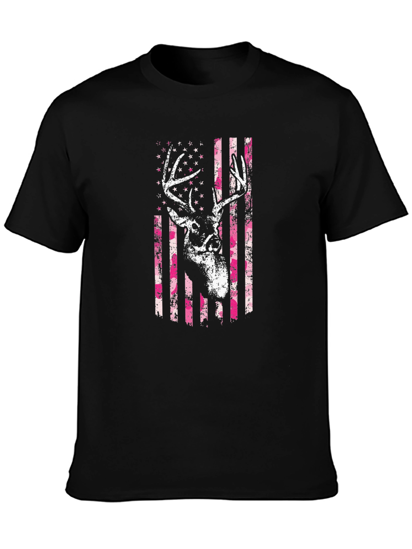 Black Deer American Flag Graphic T-Shirt view 3