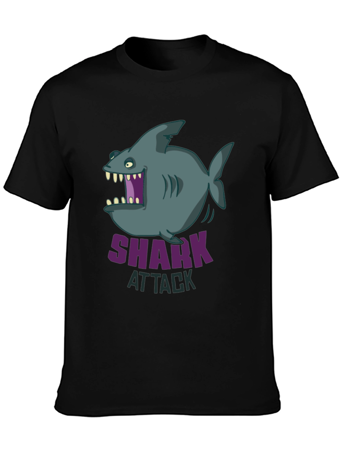 Black Shark Attack Graphic T-Shirt - Cartoon Design view 3