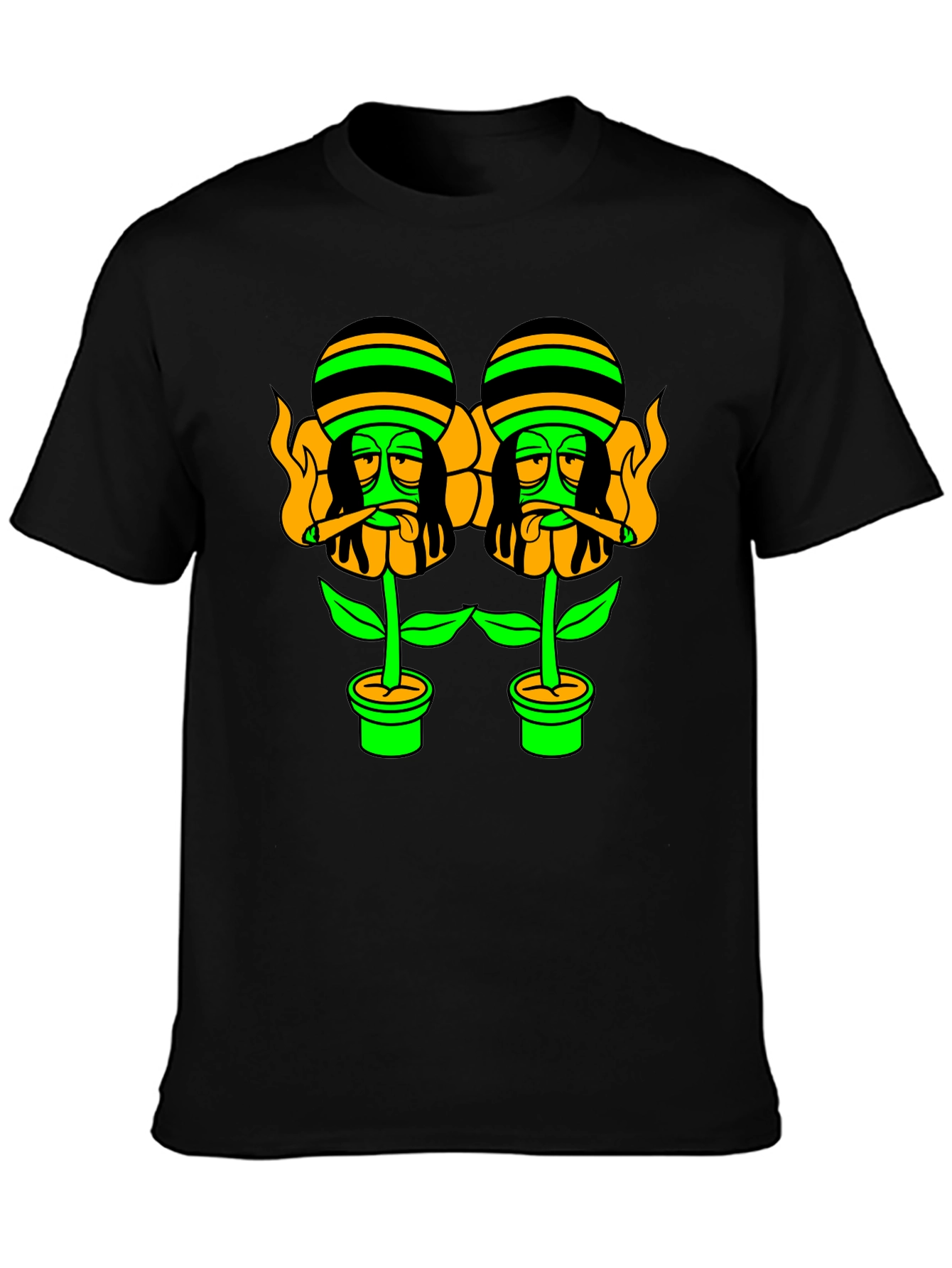 Black Rasta Flower Pot Graphic Tee - Black view 3