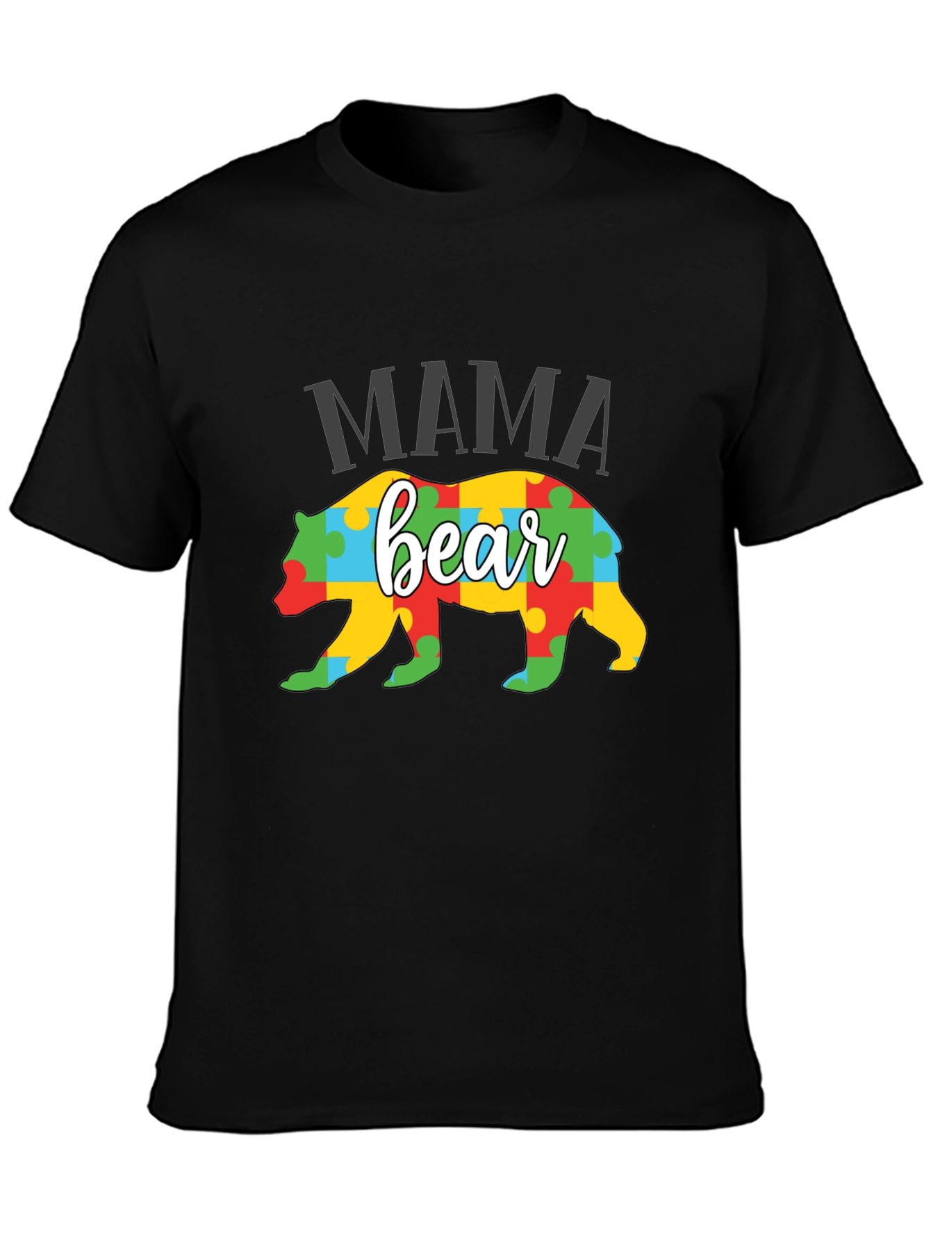 Black Mama Bear Puzzle Piece Autism Awareness T-Shirt view 3
