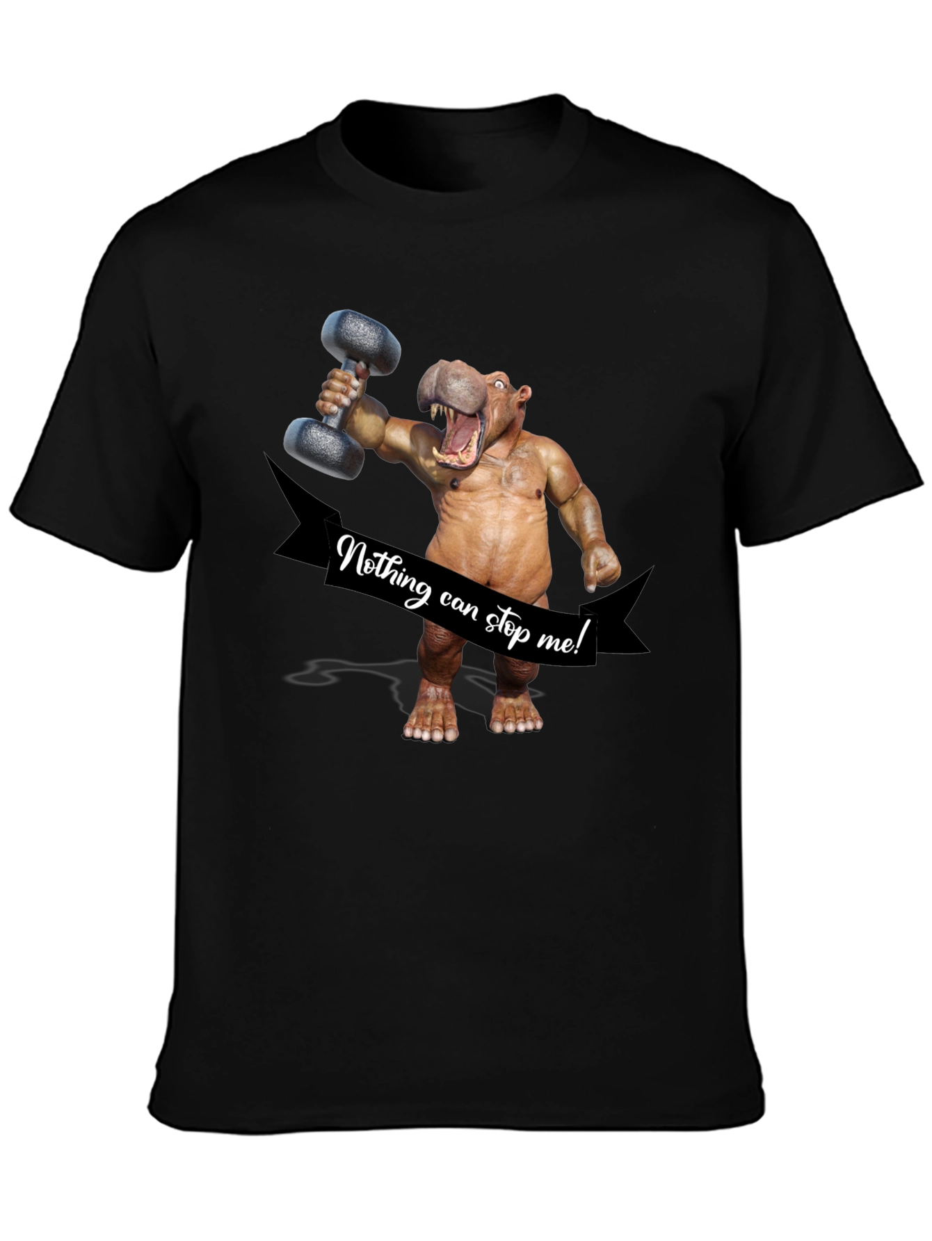 Black Hippo Lifting Dumbbell T-Shirt - Nothing Can Stop Me! view 3