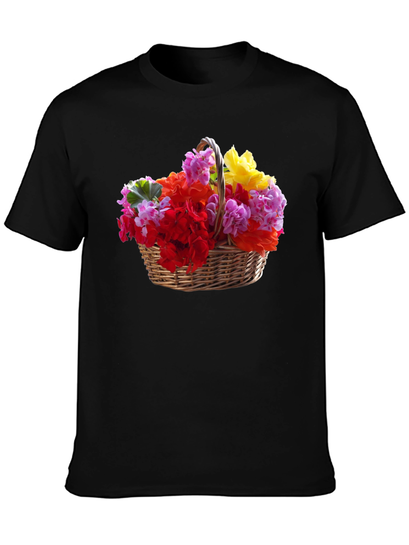 Black Floral Basket Graphic Tee - Mens Casual Short Sleeve T-Shirt view 3