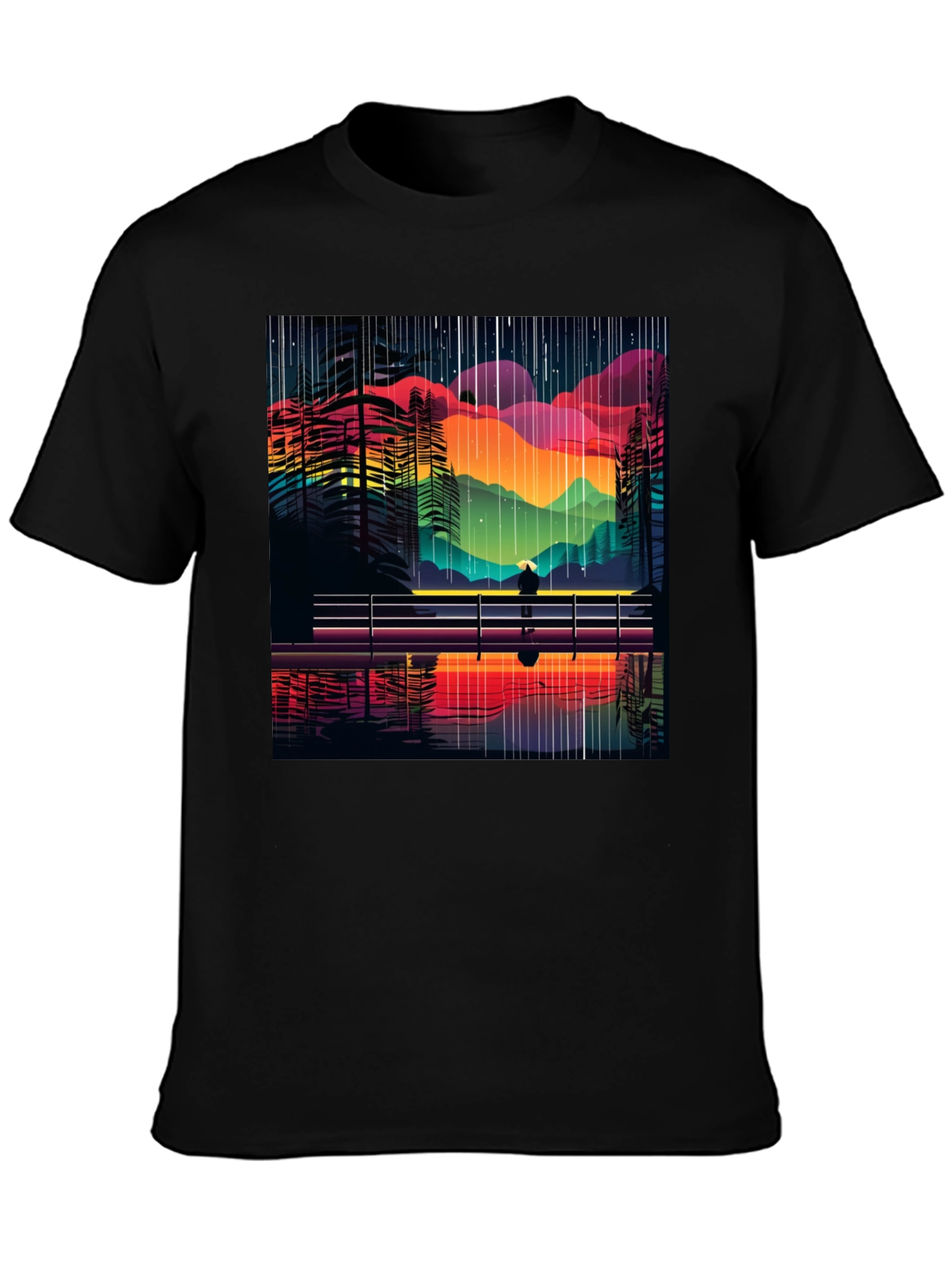 Black Vibrant Abstract Landscape Tee - Stylish Graphic T-Shirt view 3