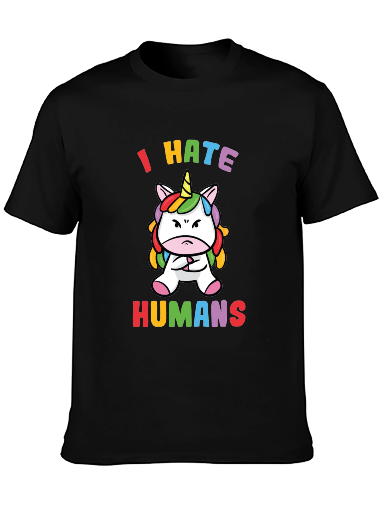 Black I Hate Humans T-Shirt - Grumpy Unicorn Tee view 3