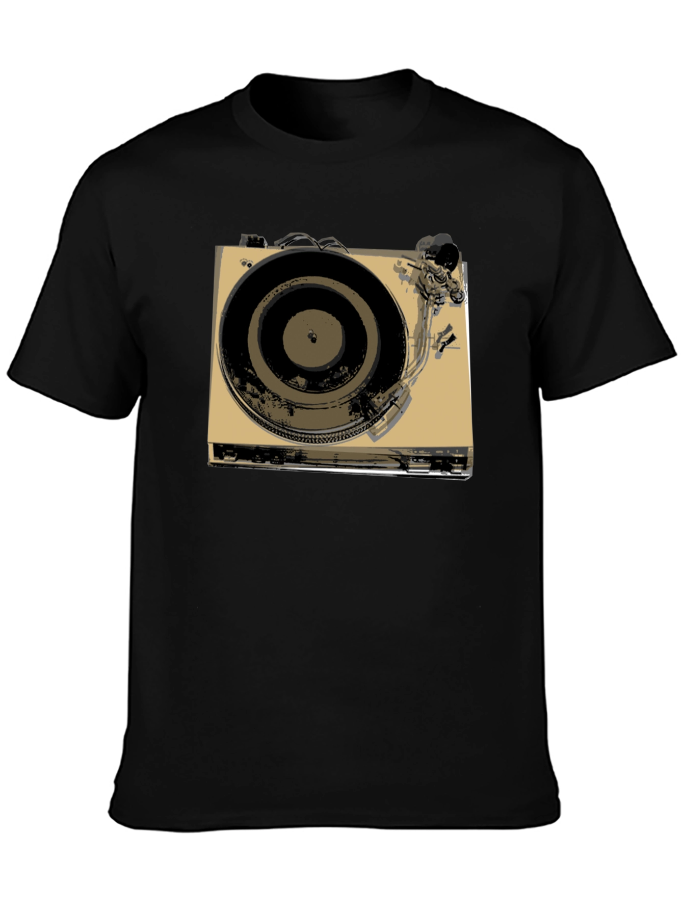 Black Vintage Turntable Graphic Tee - Retro DJ Style view 3
