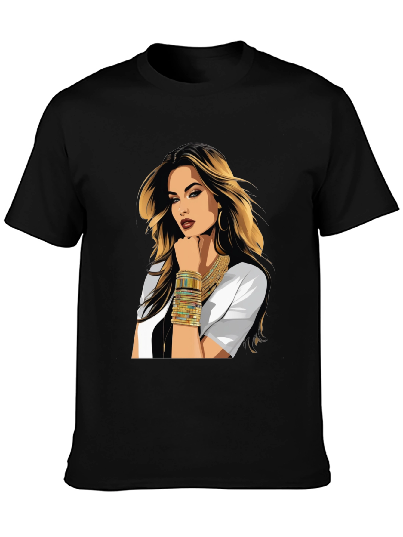 Black Black Graphic Tee - Glam Woman Print view 3