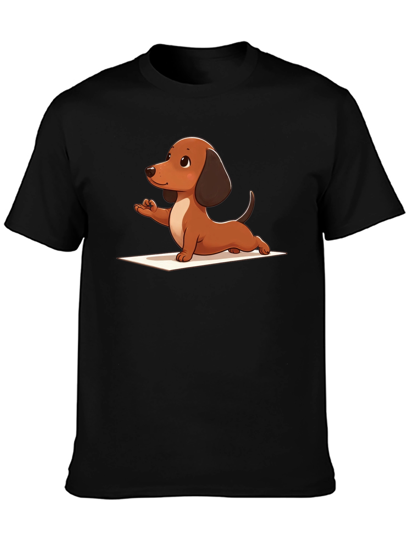 Black Yoga Dachshund Black T-Shirt view 3