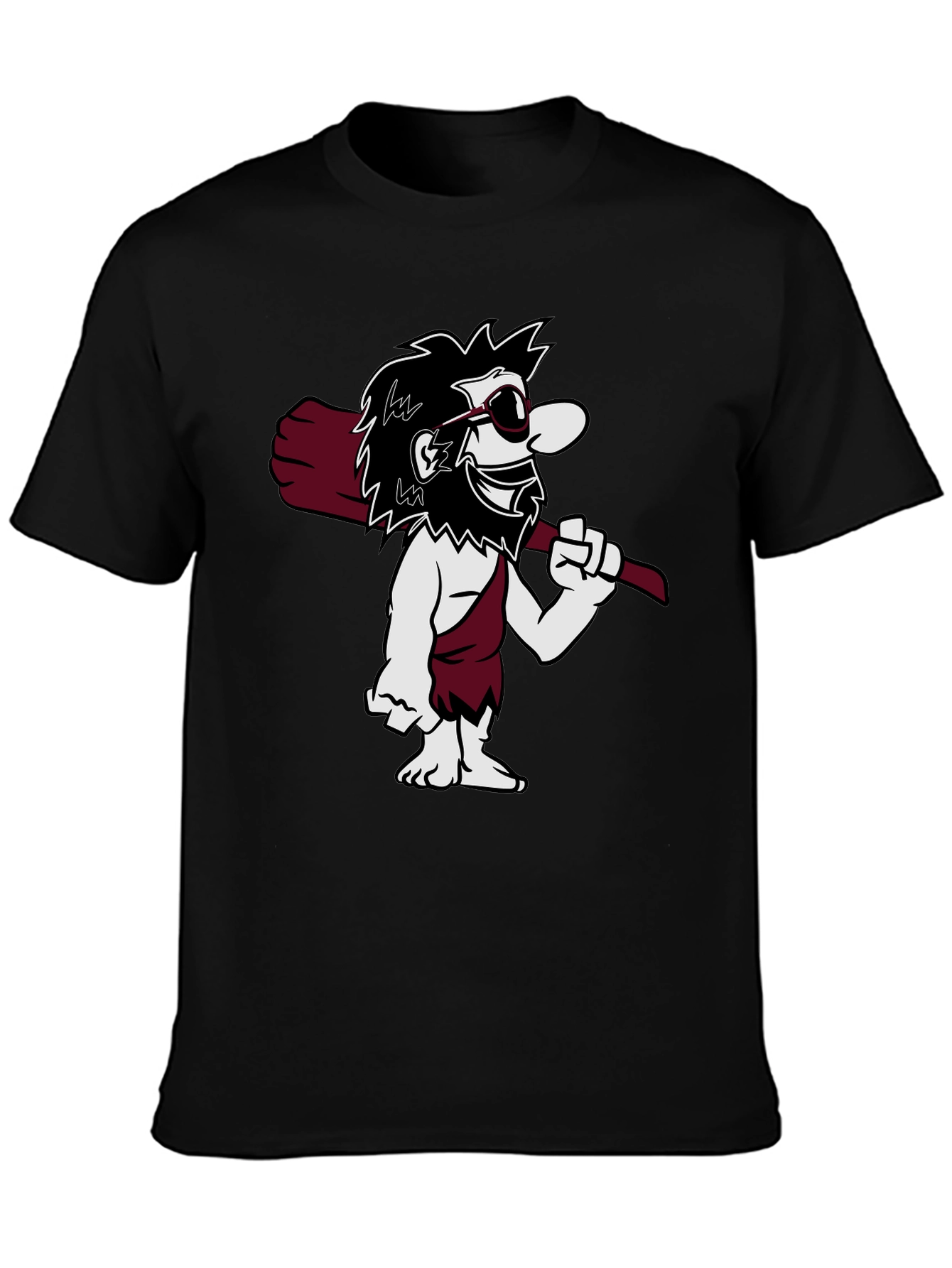 Black Cool Caveman Cartoon Graphic Tee - Black view 3
