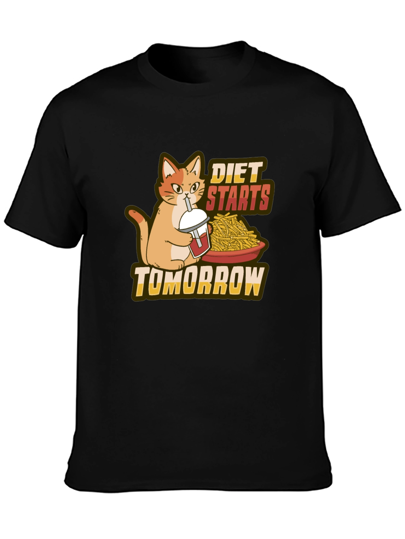 Black Diet Starts Tomorrow Funny Cat T-Shirt view 3