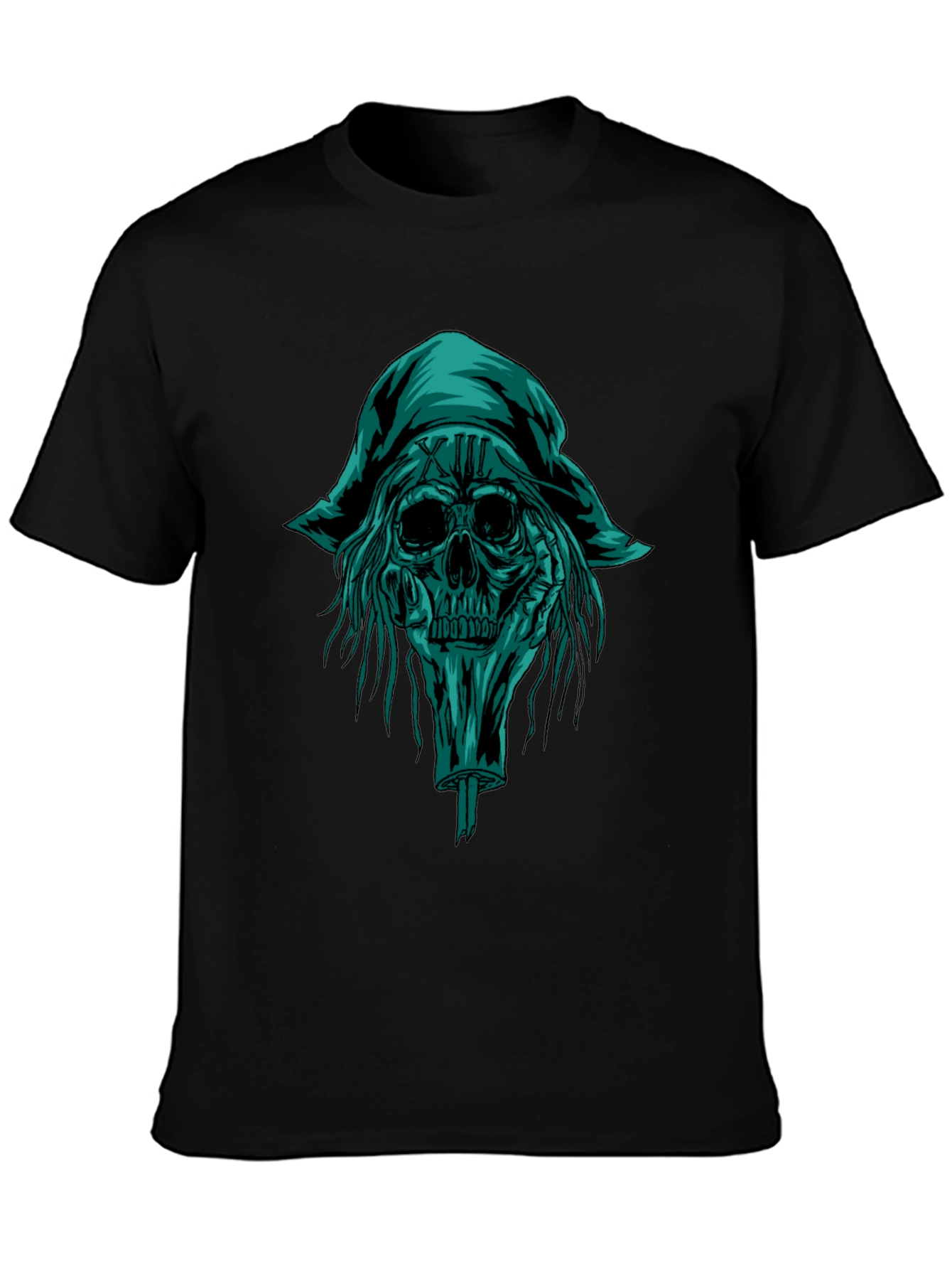 Black Skull Pirate Graphic Tee - Black Cotton T-Shirt view 3