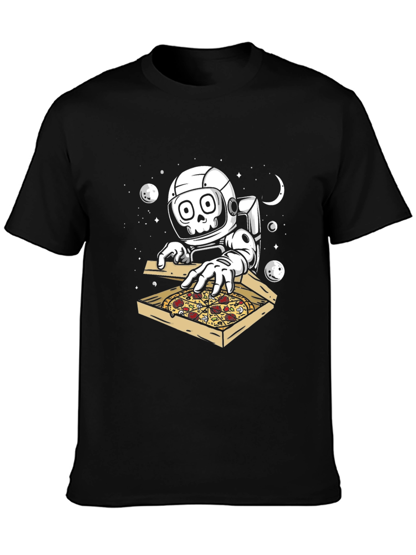 Black Astronaut Pizza Lover Graphic T-Shirt view 3