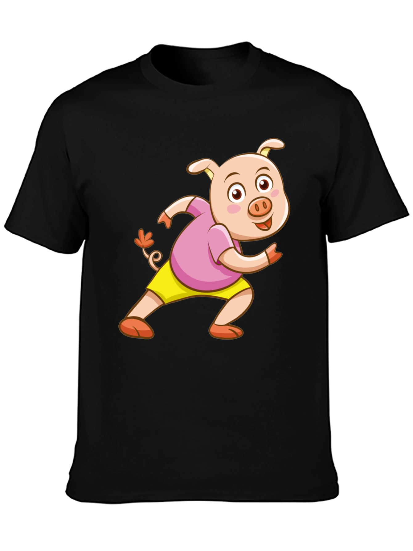 Black Cartoon Pig Black T-Shirt view 3