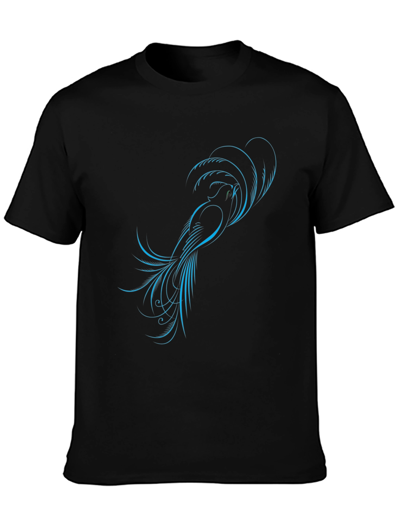 Black Stylish Black T-Shirt with Blue Bird Design view 3