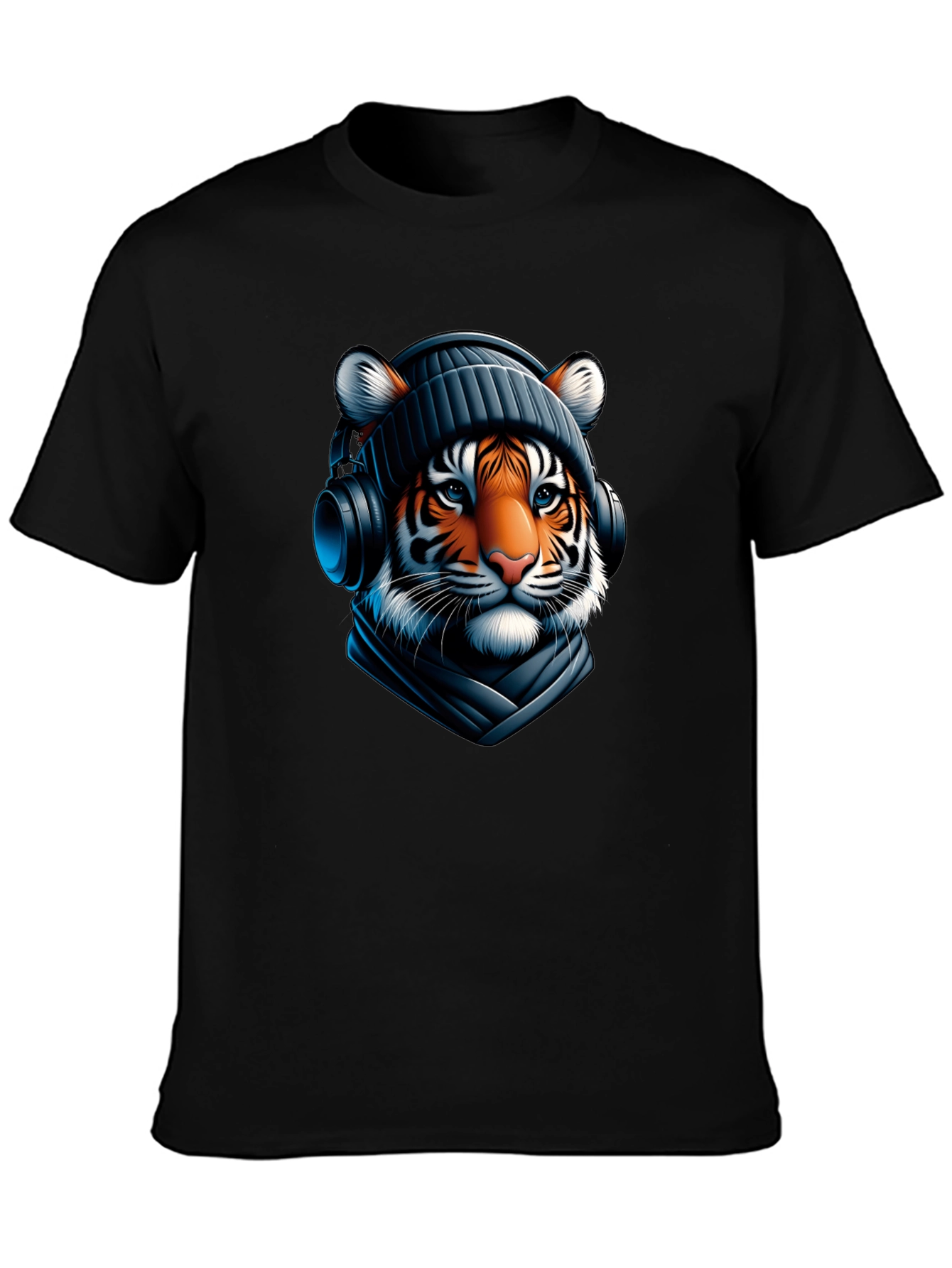 Black Tiger with Headphones Graphic Tee view 3