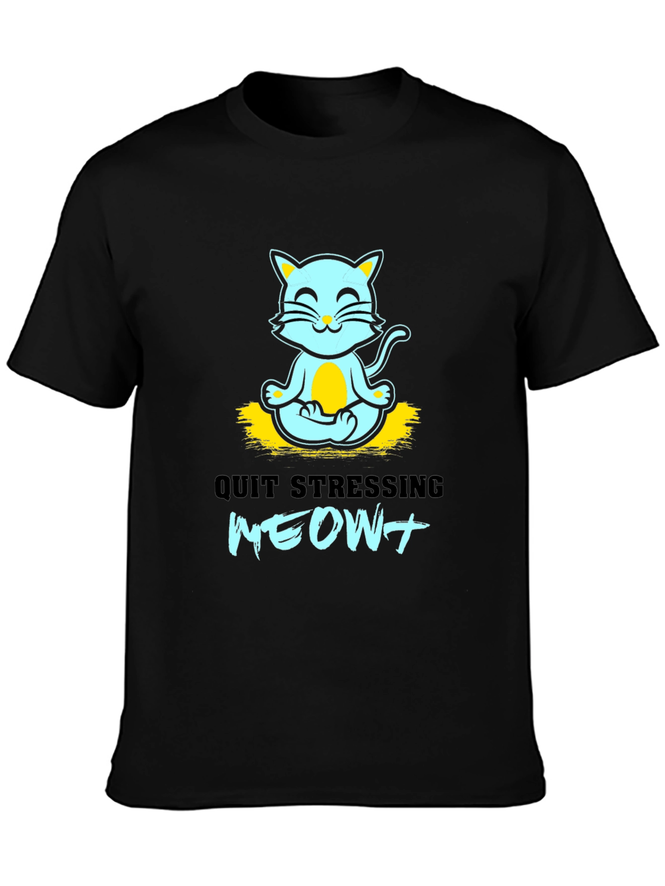 Black Meditating Cat Graphic Tee - Quit Stressing Meow! view 3