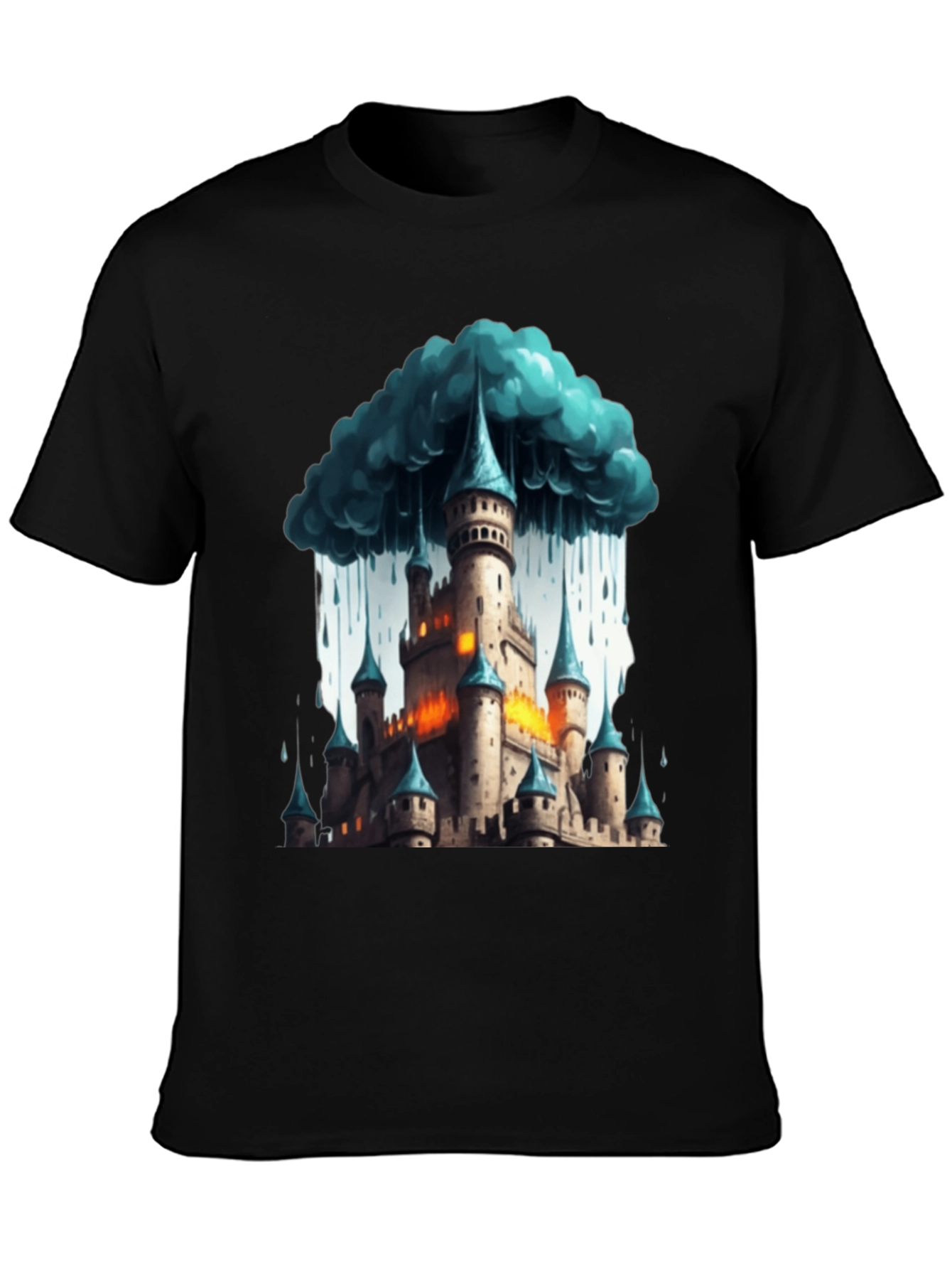 Black Fantasy Castle Storm T-Shirt view 3